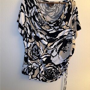 Dana Buchman Black & Cream Floral Cowl Neck Top
